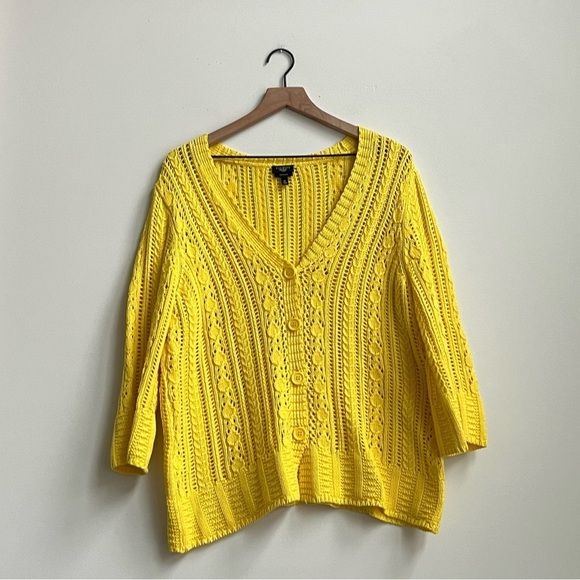 Talbots Open Stitch V Neck Button Down Pima Cotton Cable Knit Cardigan 1X - Picture 2 of 10